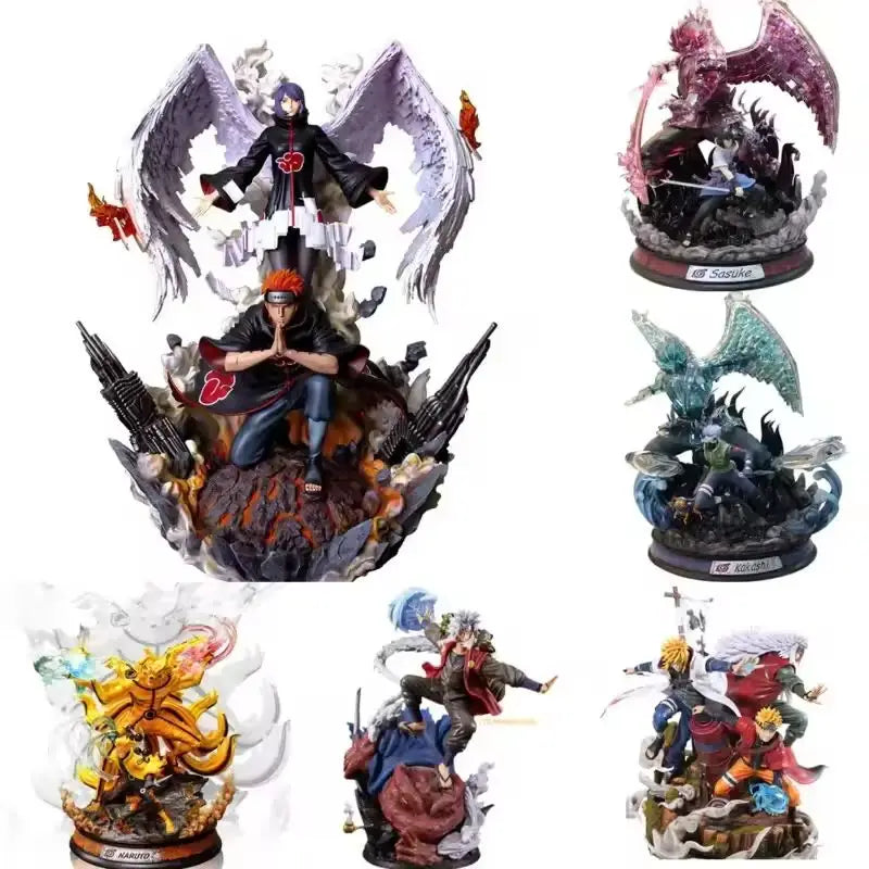 Gk Naruto Shippuden Anime 35 Cm Action Figure - Kurama Chakra Mode With Sasuke Itachi Statue Collection Toy Kyuubi Figma