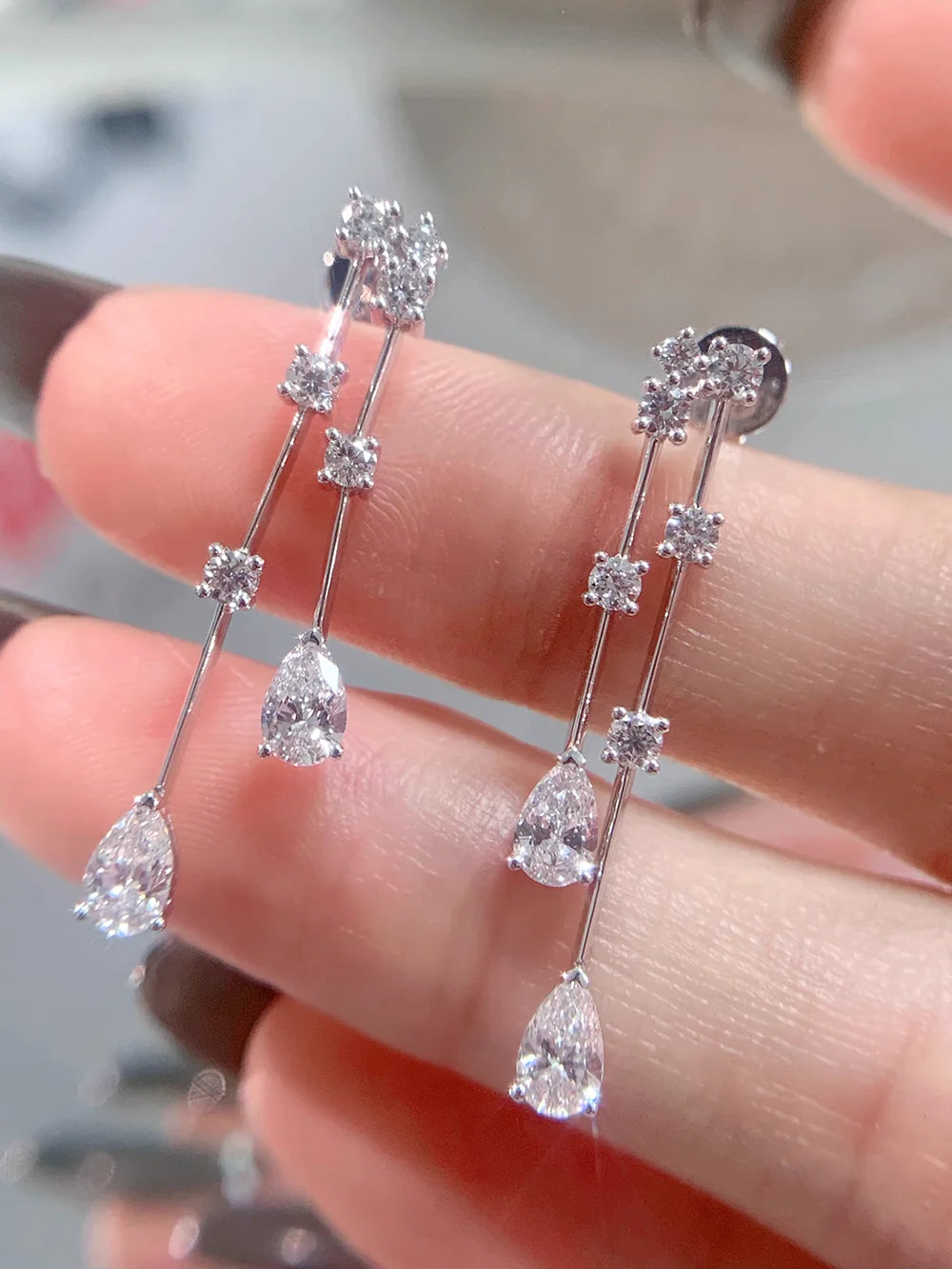 Custom Real Platinum PT950 Stud Earrings Women Engagement Anniversary Wedding Water Drop Moissanite Diamond Drop Earrings