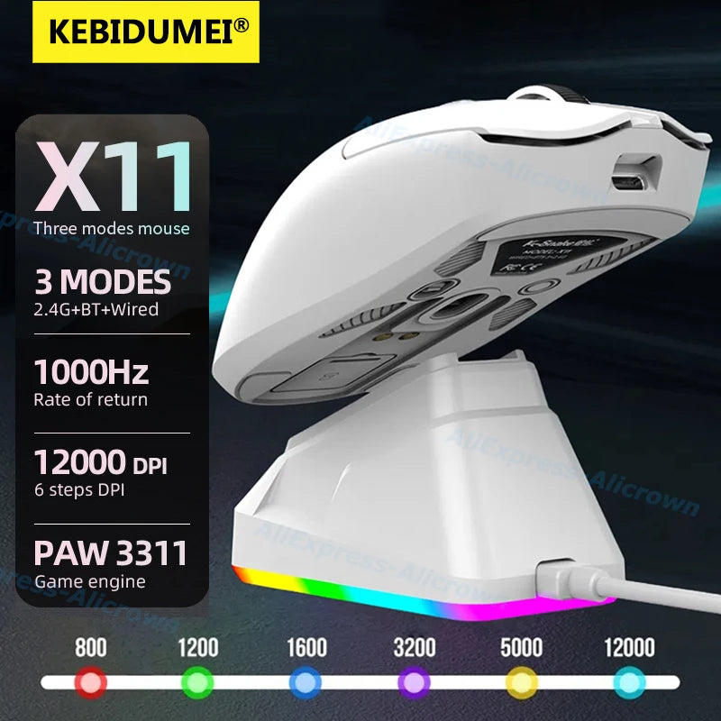 12000DPI Wireless Mouse Gaming Bluetooth Mouse Tri-Mode BT/2.4G/Wired Mice RGB Touch Magnetic Charging Base For PC Android Ios