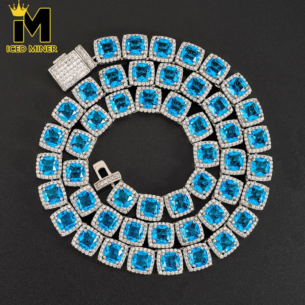 10mm Blue Square Cuban Link Chain Necklaces for Men Women Iced Out Chain Zircon Hip Hop Jewelry Free Shipping