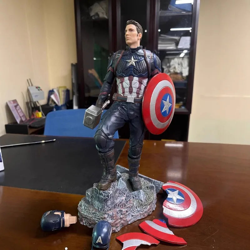 42cm The Avengers Figure Captain America Standing Posture Model Pvc Anime Action Series Desktop Ornaments Holiday Gifts Kids Toy