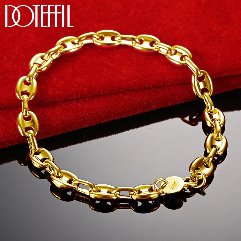 DOTEFFIL 18K Gold Einfache Klassische Kette Armband Für Frauen Mann Hochzeit Engagement Party Mode Schmuck
