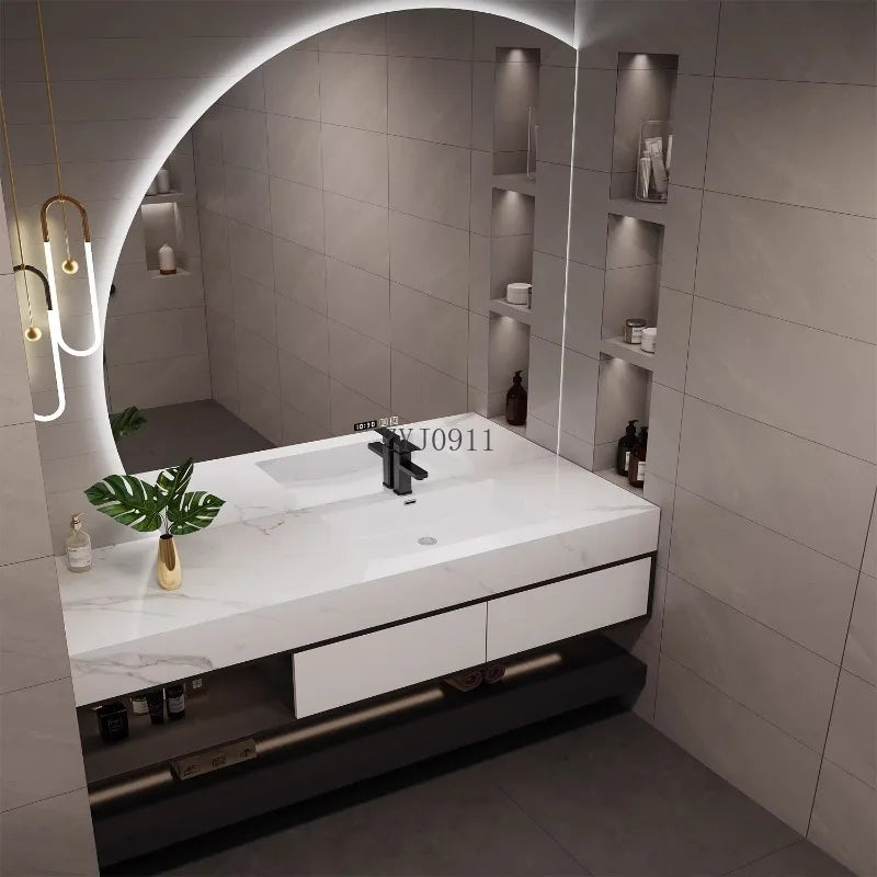 Spind Eitelkeit Badezimmer Holzmöbel MDF Weiß Schrank Waschbecken Basis Offene Schränke Luxus Ecke Handtuch Spiegel Lagerung
