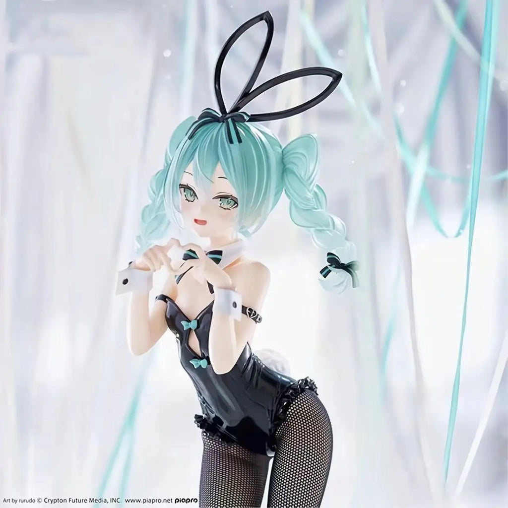 28cm Hatsune Miku Anime Girl Figures Cartoon Black Silk Rabbit Girl Miku Figurines Car Decoration Doll Model Kids Toys Fans Gift