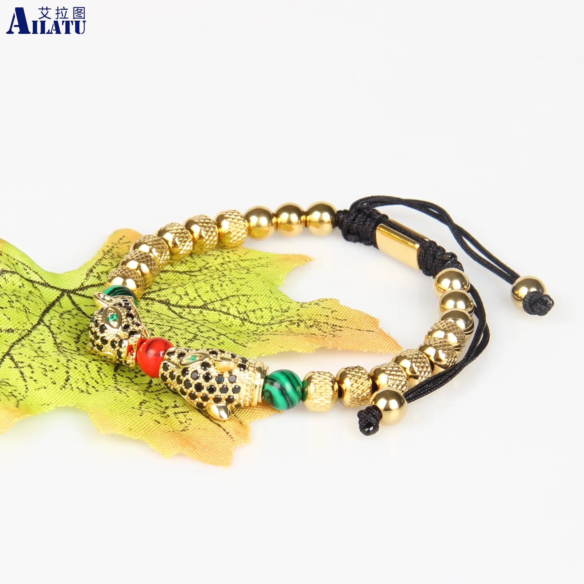 Ailatu 5 teile/los Luxus Handgemachte Panther Flechten Armband Edelstahl Leopard Schmuck Kostenlose Logo Service