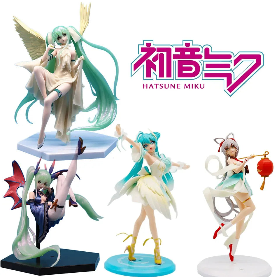 New 22cm Anime Hatsune Miku Figure Sexy Character Ornaments white pink chair Kawaii Car Decoration Collectible Model gift