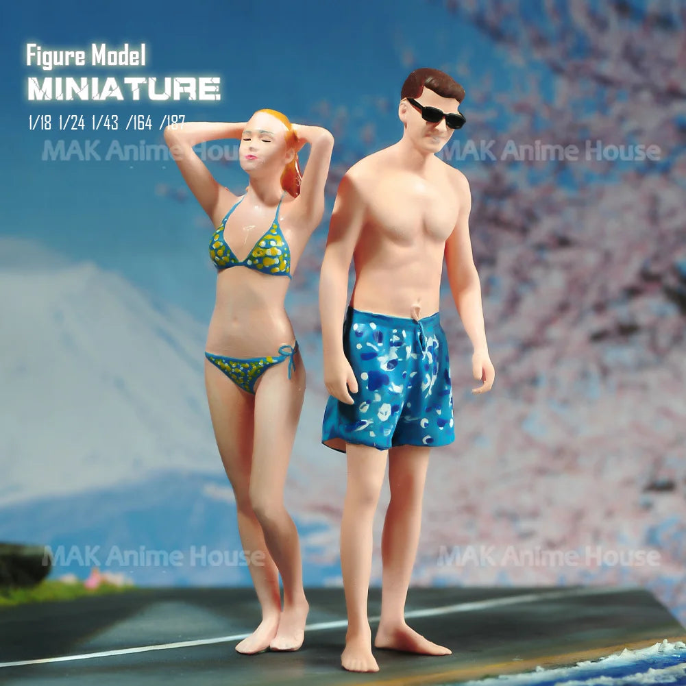 Miniatures Painted 1/64 Sexy Swimsuit Couple Fashionable Woman Props Figures Model Garage Scene Creative Dolls Car Toy