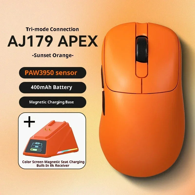 AJAZZ AJ179 Apex Wireless Three-mode Gaming Mouse PAW3395 Sensor 26kPDI Manual Engineering Wired Lightweight Mouse Accessories