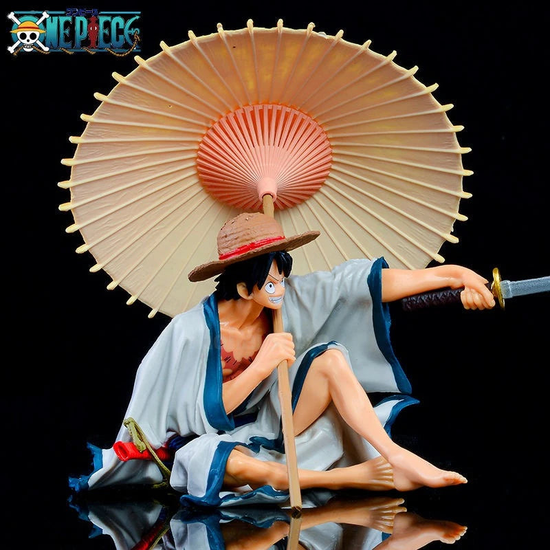 Anime One Piece Monkey D. Luffy Wano Country Kimono Dress Up Regenschirm Sitzend Modell Spielzeug Geschenksammlung Action Figur PVC