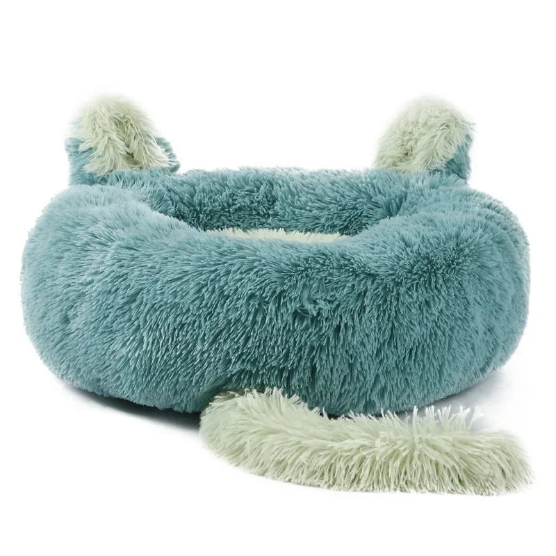 Cartoon Cat Bed Pet Nest Super Soft Warm Round Pet for Bed Semi Enclosed Dog and Cat House 2 in 1 Sleeping Bag Cat Princess Bed