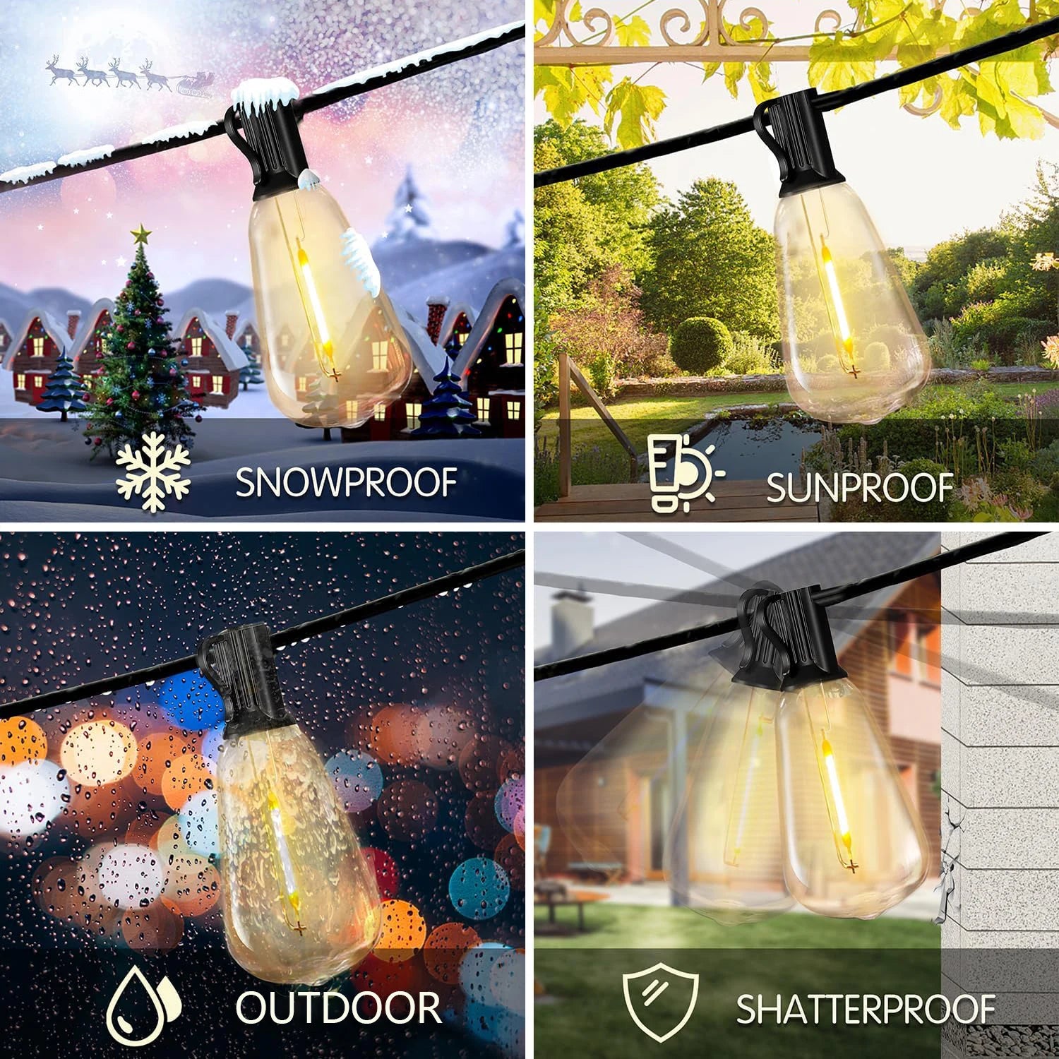 100ft Outdoor String Lights Waterproof, ST38 Globe Led Patio Lights with 24 Edison Vintage Bulbs, Connectable Outdoor Lights for
