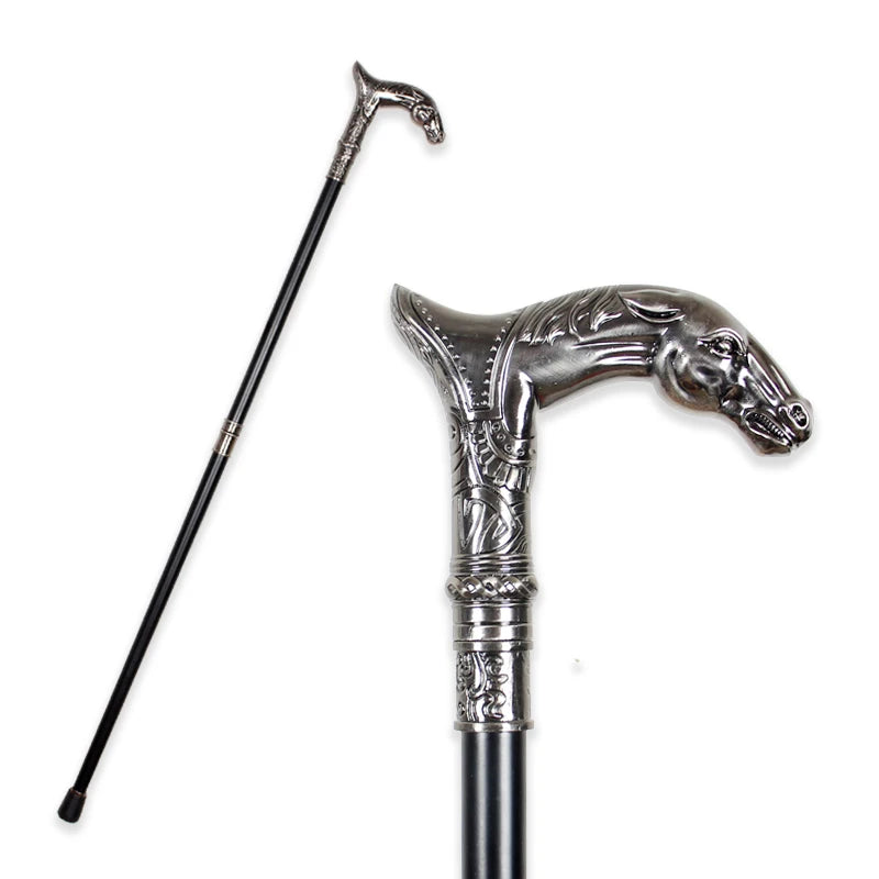 Horse-Head Stick Series Man Alloy And Resin Horse Head With Iron And Red Wooden Walking Cane For Woman Fashionable Canes