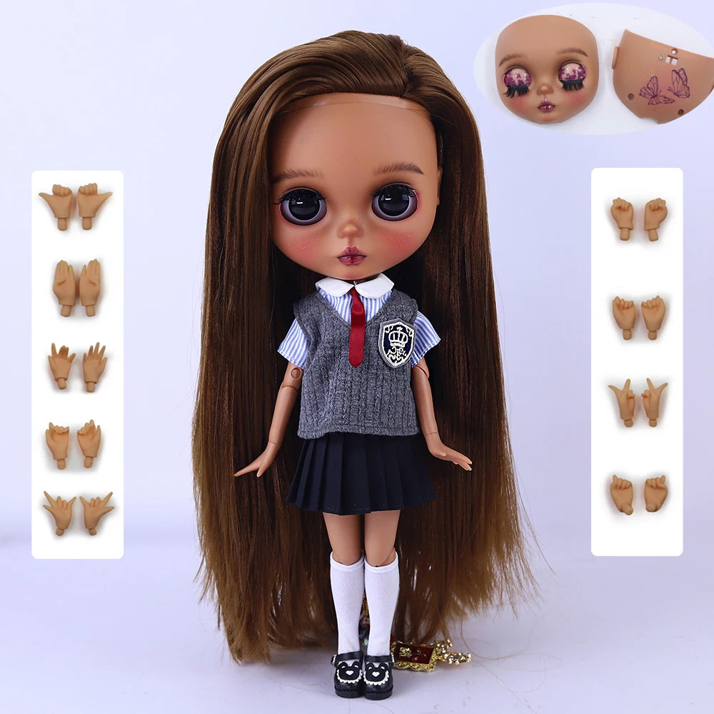 ICY DBS Blythe Doll 1/6 jiont Body 30cm Hand-Painted Set Black Skin Lilac Makeup BJD Toy Fashion Gift