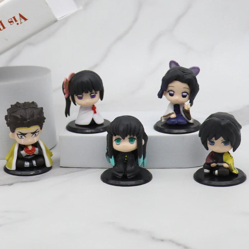 5Pcs/Set Demon Slayer Q Version Sitting Figure Toy Anime Kimetsu no Yaiba Tanjiro Nidouzi Inosuke Zenizu PVD Figurine Model Doll