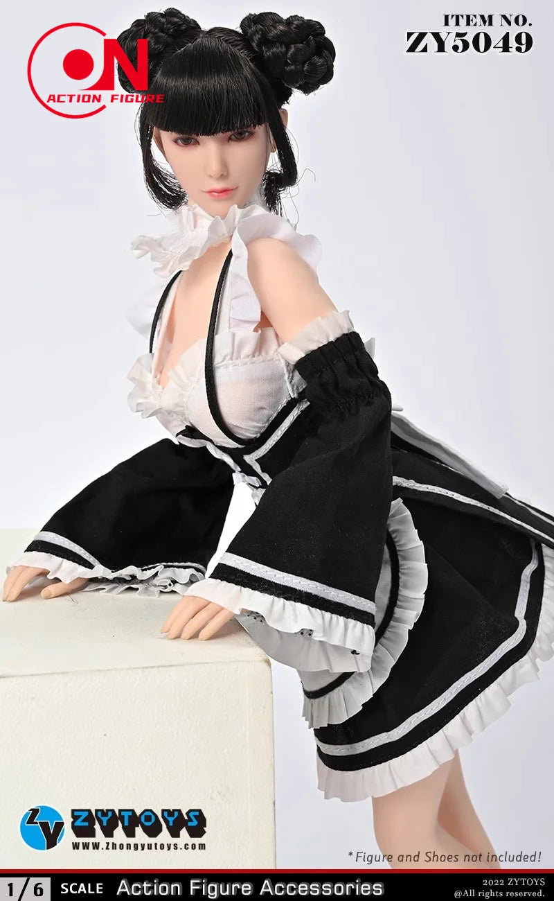 ZY5049 1/6 Female Maid Outfit Maid Dress Armband Bow Tie Set Clothes Model Fit 12-inch Soldier Action Figure Body