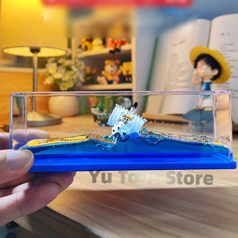 One Piece 3d Ship Fluid Drift Bottle Thousand Sunny Ship Going Merry Boat One Piece Floating Boat Ornament Decompression Gift