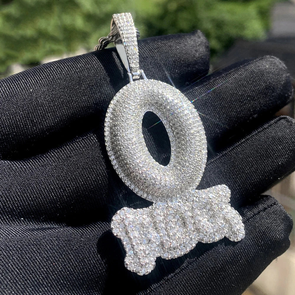 Anztilam O BLOCK Letters Iced Out Pendant Necklace with Rope Chain Necklaces for Women Men Brass Zircon Punk Hip Hop Jewelry
