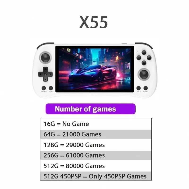 POWKIDDY X55 Retro Handheld Game Console 5.5 INCH 1280*720 IPS Screen RK3566 HD Linux Open-Source 90000 Games PSP Game Boy Gifts