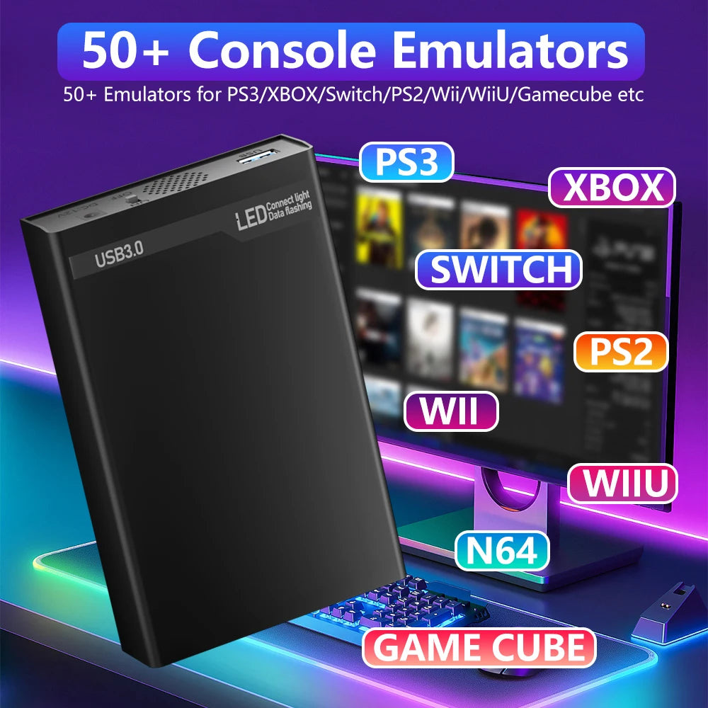 Mix 500G Hard Disk Drive Retro Gaming HDD&Game controller with 38200+ AAA&3D&Retro Games Retrobat&Launchbox&Playnite 50+Emulator