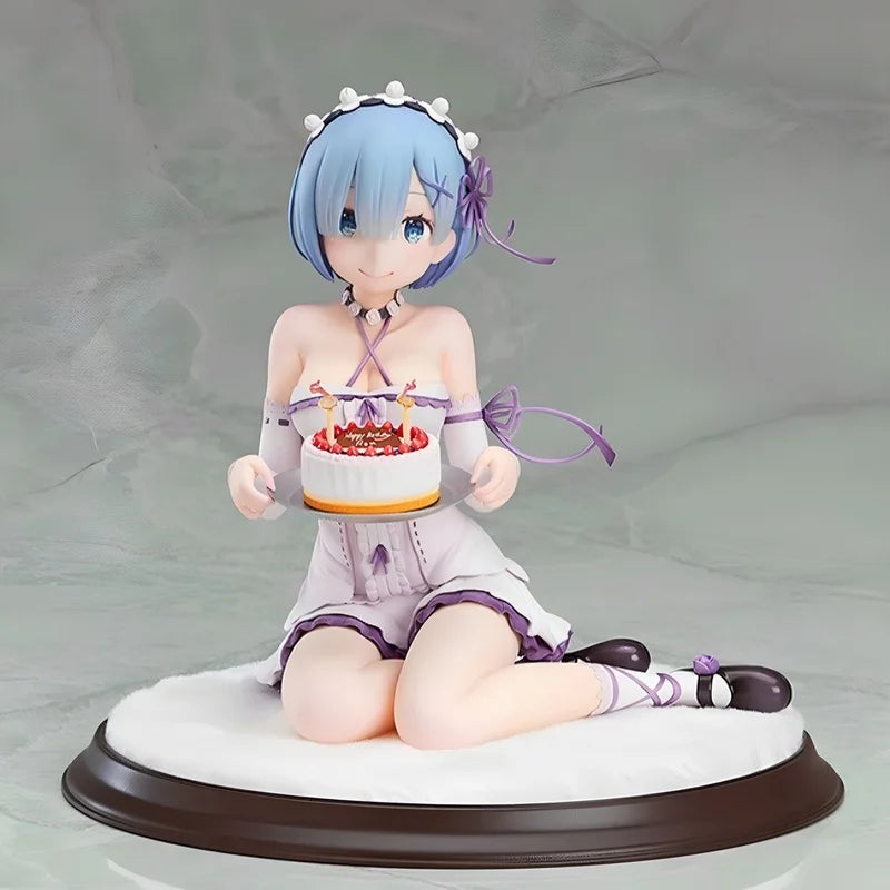 Re Zero Starting Life in Another World Rem Birthday Cake Figure PVC Anime Model Collectible Desk Decoration Blue Haired Gift