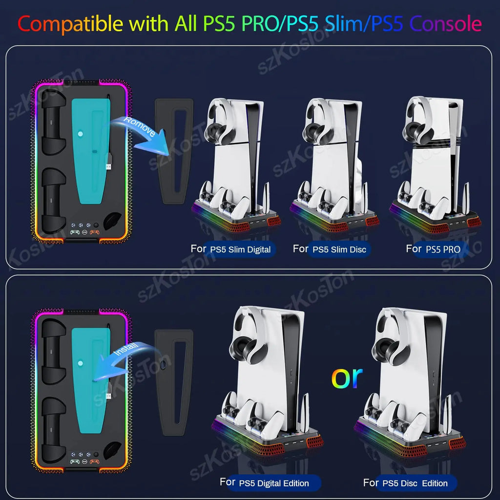 For PS5 Pro PS5 Slim Games Consoles Vertical Stand Cooling Station Controller Charger Cooling Fan for PlayStation 5 Accessories