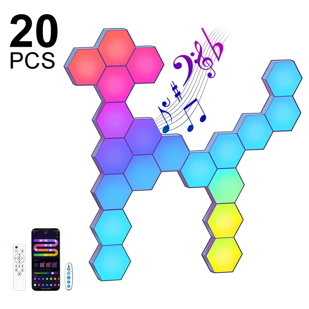 Fivemi RGB Smart Hexagonal Wall Lamp Color Changing Ambient Night Light Hexagonal DYI Music Rhythm APP Control Game Room Bedroom