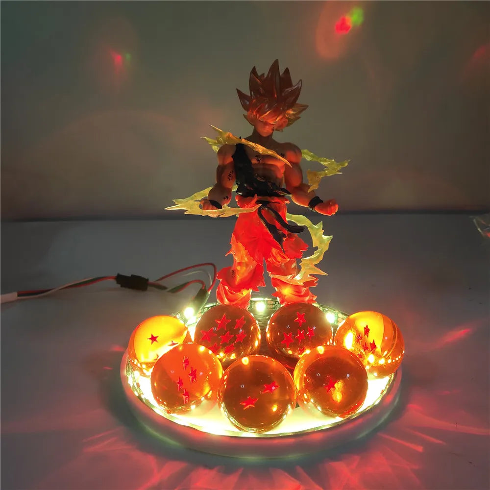 Dragon Ball Anime Son Goku Super Saiyan with Ball Lamp Led Bulb Action Figures Model Figurine Figure & Base & Lamp DIY Toys