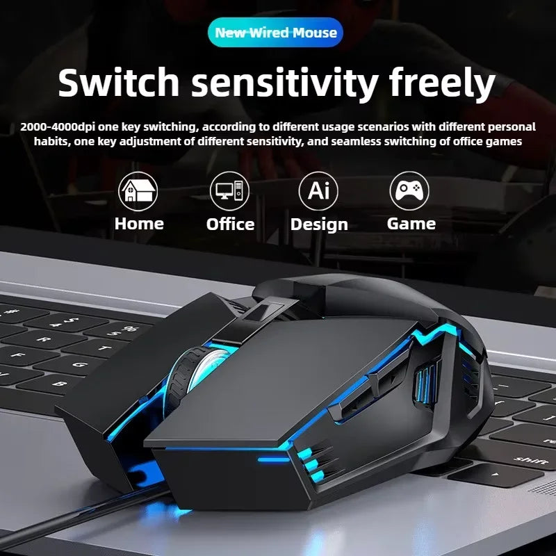 Wired Gaming Mouse Computer Mice Mechanical Silent 6 Keys USB Braided Rope 4 Speed DPI Ergonomics Mouse For PC Laptop