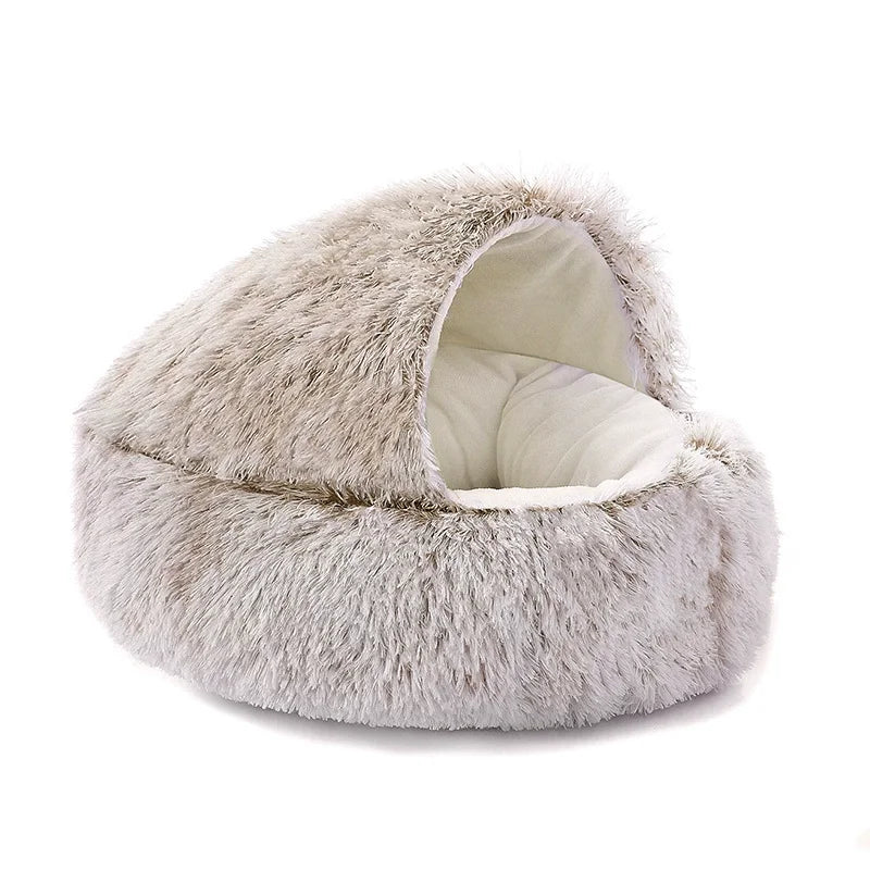 40/50/60cm Autumn and Winter Round Cat Bed Warm Soft Plush Shell Style Sleeping Nest for Small Medium Large DogCat Katzenzubehör