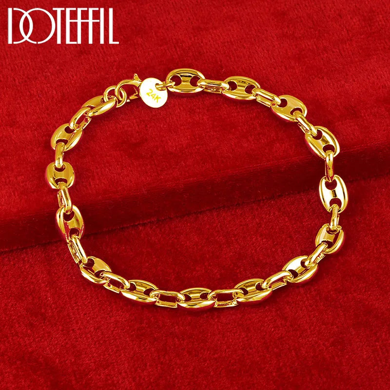 DOTEFFIL 18K Gold Einfache Klassische Kette Armband Für Frauen Mann Hochzeit Engagement Party Mode Schmuck