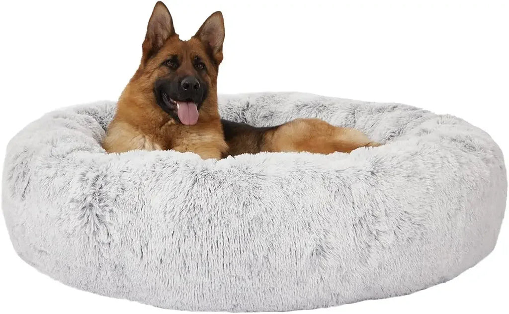 Calming Donut Dog Bed, 45 Inches Round Fluffy Dog Beds for Extra Large Dogs, Anti-Anxiety Plush Dog Bed, Washable Pet Bed