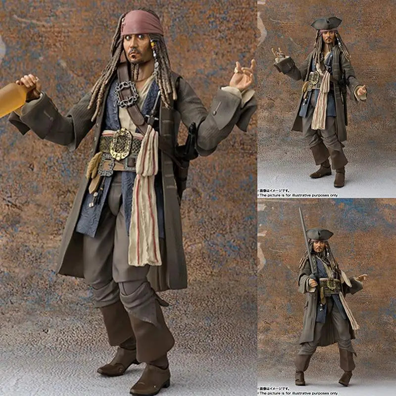 Anime SHFiguats Pirates of the Caribbean Captain Jack Sparrow Action Figure Collectable Model Toys For Christmas Gift Dolls