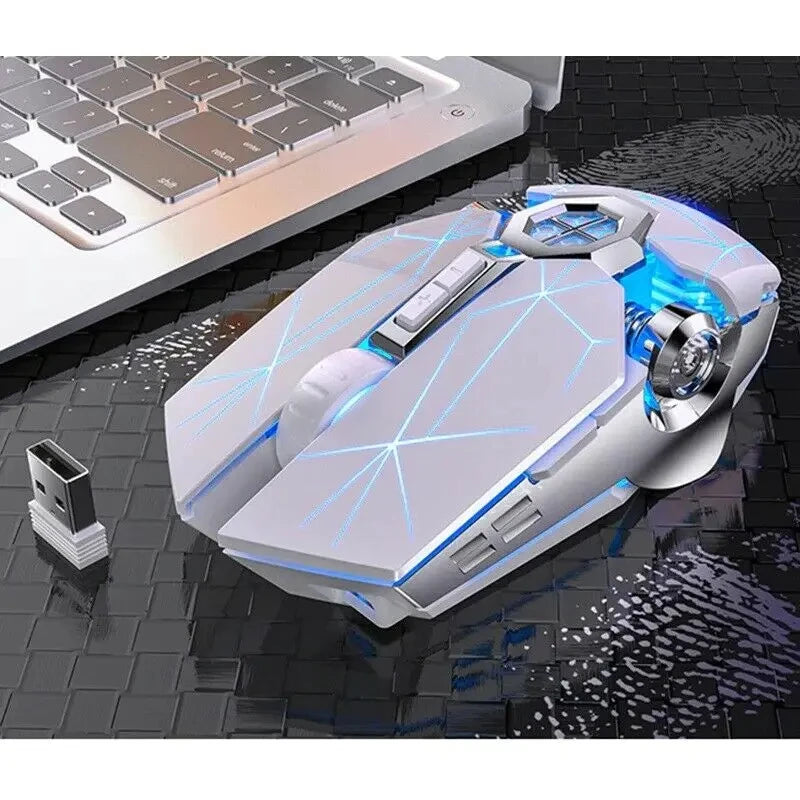 Drahtlose optische 2,4G USB-Gaming-Maus 1600DPI 7-farbige LED-Hintergrundbeleuchtung wiederaufladbare leise Mäuse für PC-Laptop