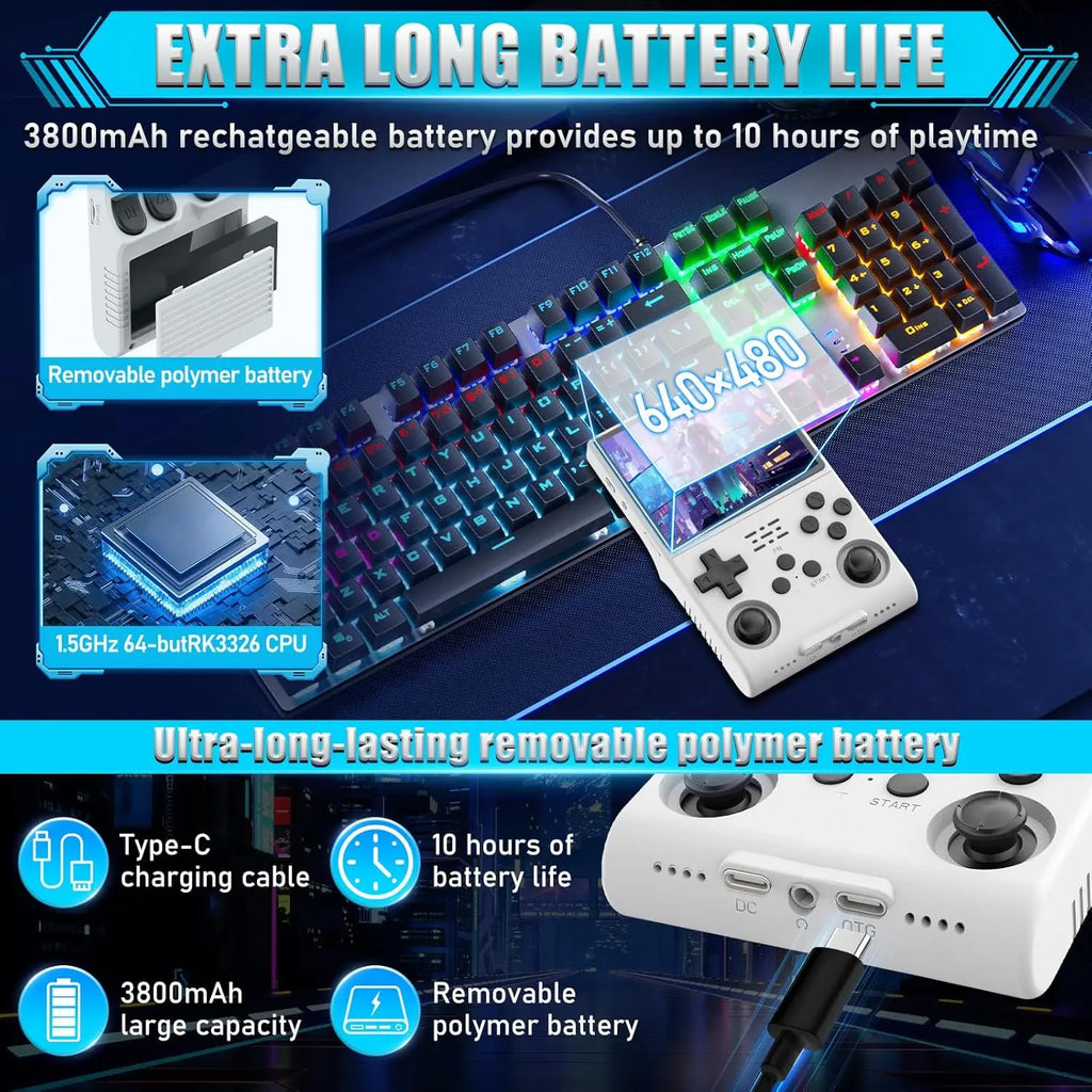 R40s Pro Handheld Retro Gaming Console 3.5-Inch IPS Screen Pocket Game Player 256GB Built-in 30000 Retro Games for Xmas gift