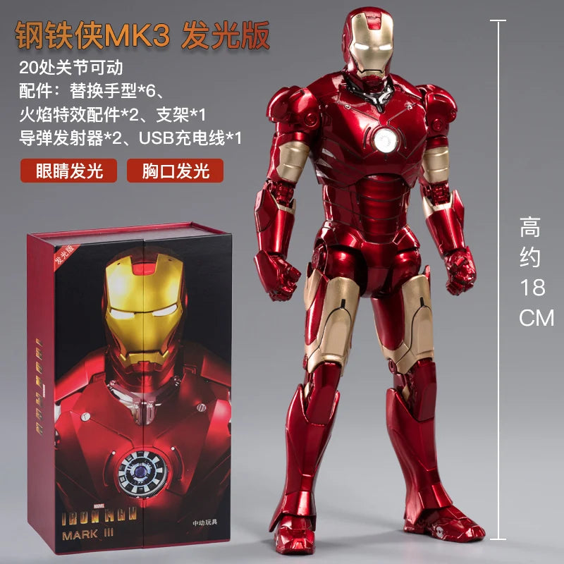 Original Avengers ZD Toy Light version Iron Man Mark3 MK6 Action Figure MK1-7 LED MK85 Suit-up Gantry Adult Collectible toys