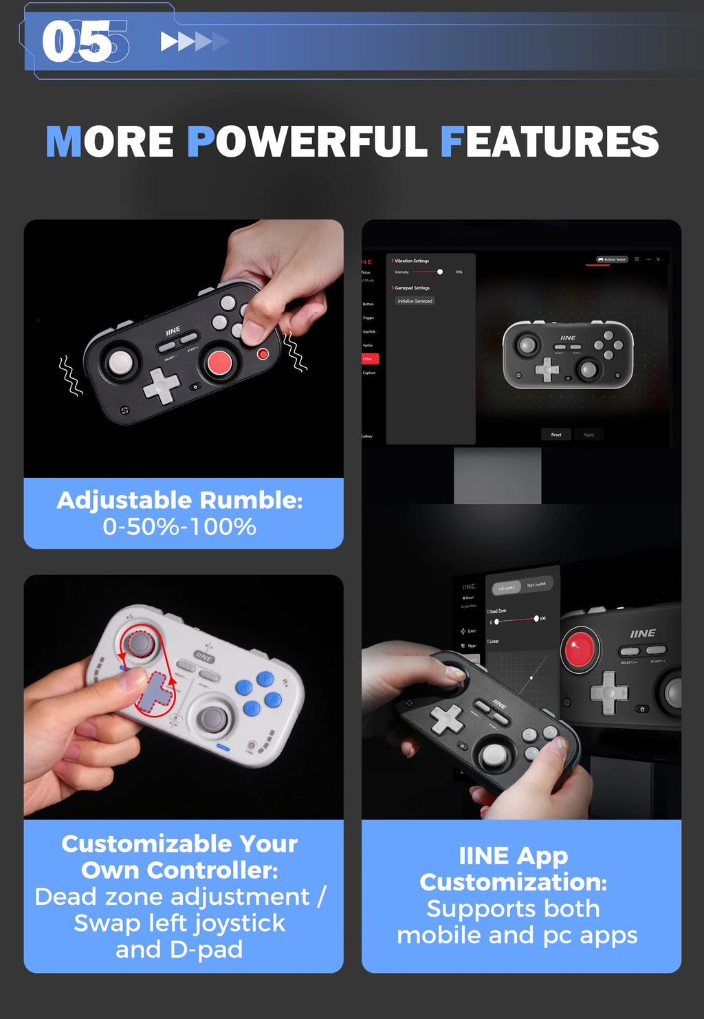 IINE Retro Pocket Game Controller Compact & Portable Hall Joysticks + 1000Hz Recessed Joystick Designed Customizable Controls M