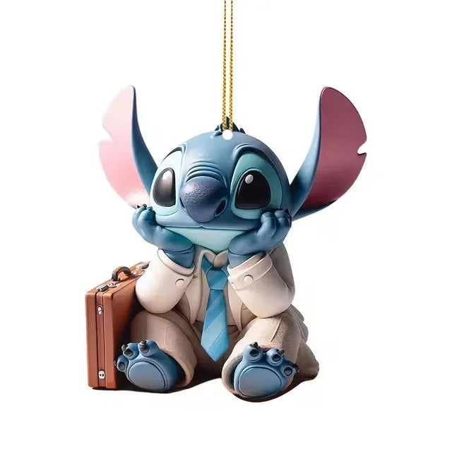 8cm Kawaii Anime Lilo&Stitch Acrylic Christmas Decoration Stitch Christmas Tree Home Hanging Car Bag Accessories 2D planar print