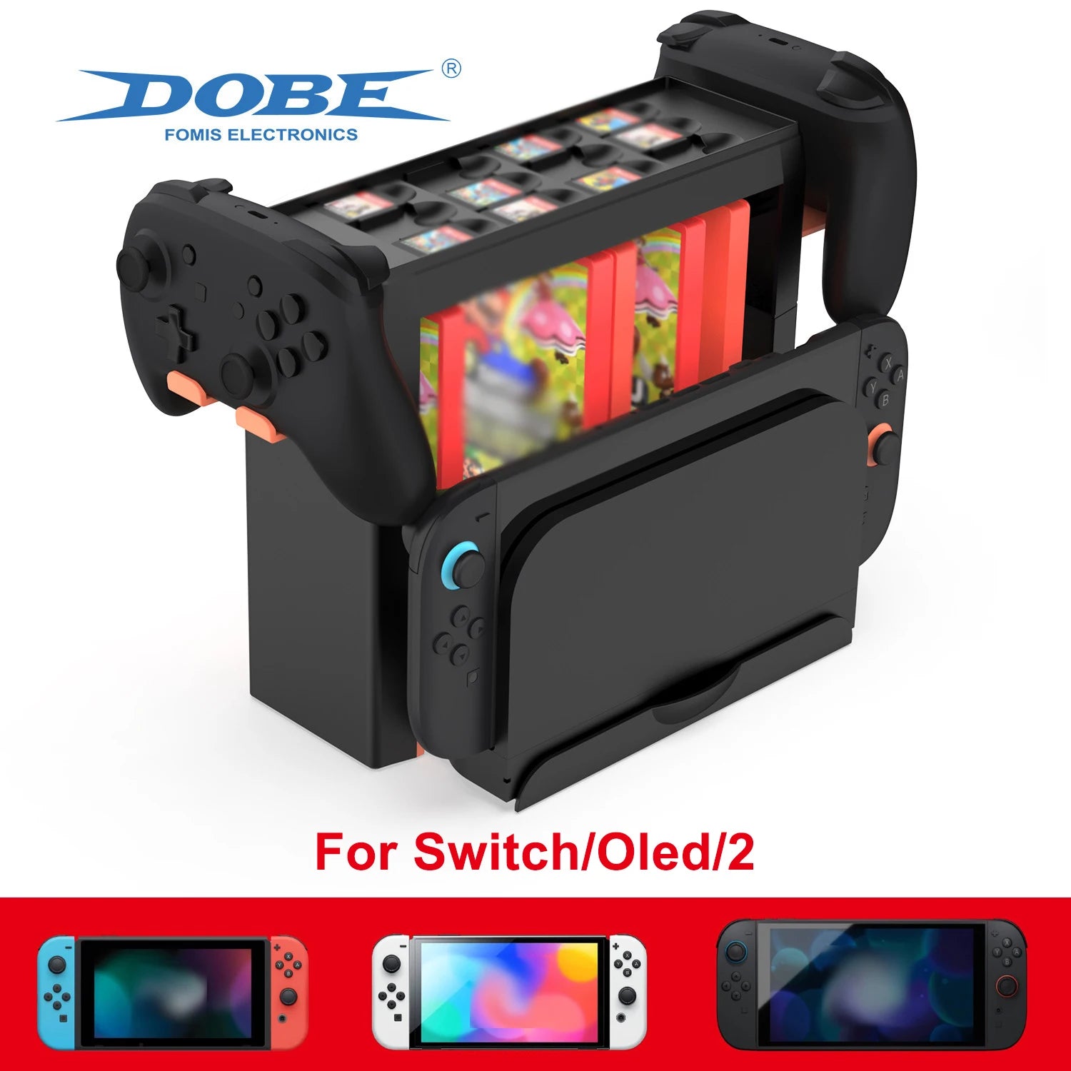 Универсален органайзер за Switch 2/OLED/Switch, поставка за съхранение на игрови карти/дискове/докинг станция за телевизор/конзола/контролер, комплект аксесоари