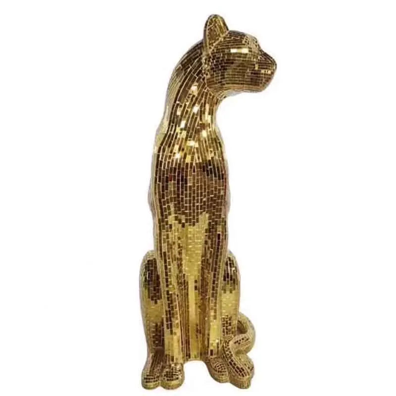 Leopard Sculpture Ornament, Glitter Glass Leopard Statue, Animal Cheetah Crafts, Nordic Room Decoration, Artwork Gift,Customized