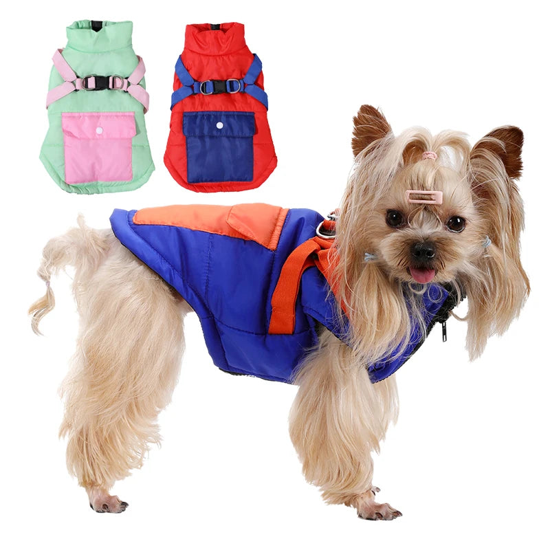 Herbst-Winter-Hundejacke, Kleidung für kleine Hunde, Katzen, winddicht, niedlicher Welpenwestenmantel mit Geschirrtasche, Yorkie-Outfits