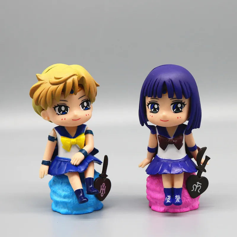 5PCS Anime Sailor Moon S Figure Cartoon Figuarts Mini Kaiou Michiru Tomoe Hotaru Meiou Setsuna Toys For Girls Model Gift Dolls