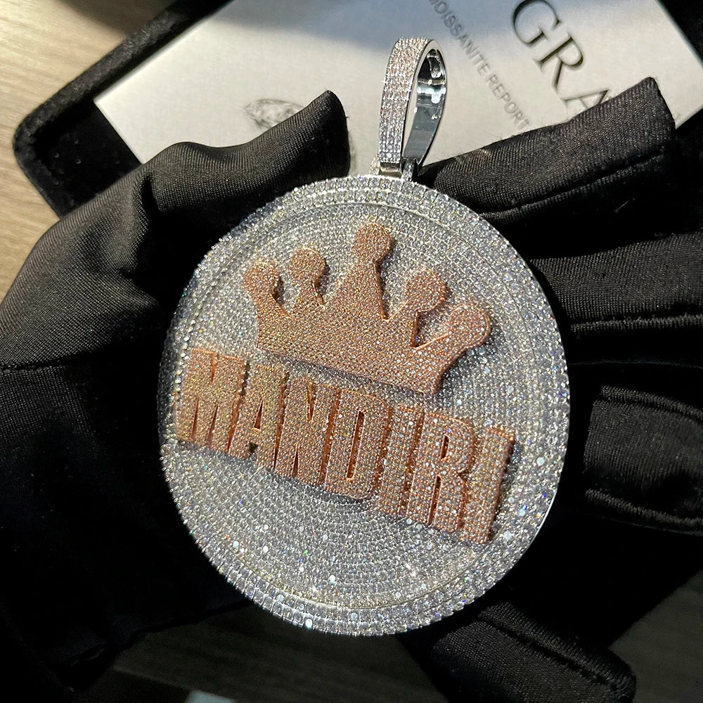 AZ Hip Hop Iced Out 8cm Round Custom Letters Pendants Necklaces Paved Cubic Zircon Stone With Gold Chain For Men Women Jewelry