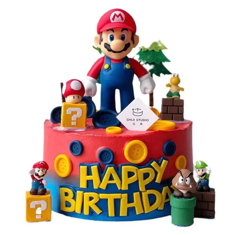 Game Marios Bros Cake Decoration Doll Set Anime Figure Luigi Yoshi PVC Model Toy Baby Shower Kids Birthday Party Supplies Gift