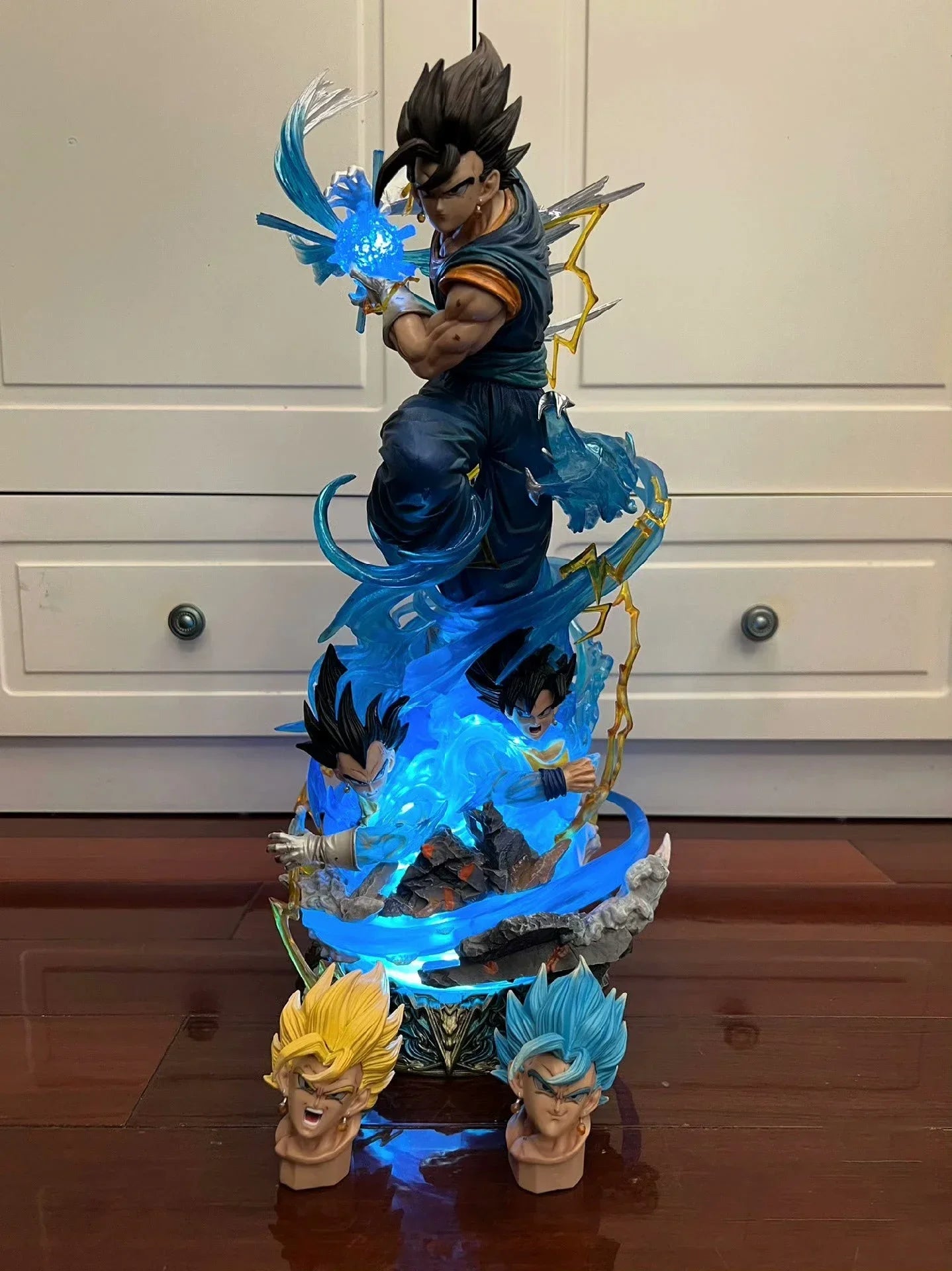 45cm Dragon Ball Super Vegito GK Statue Super Saiyan Figure with 3 Changeable Head Sculpts Anime Desktop Model Collectible Gift