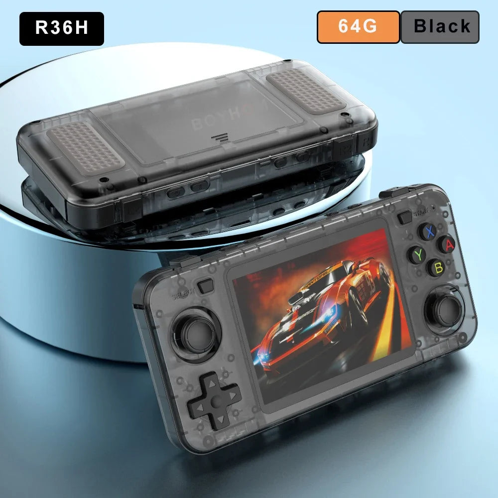 BOYHOM Neue R36H Handheld-Spielekonsole 3,5-Zoll-IPS-Bildschirm Linux RK3326 Retro-Videospiel-Player 3000 mAh 64G 10000+ klassisches Spiel
