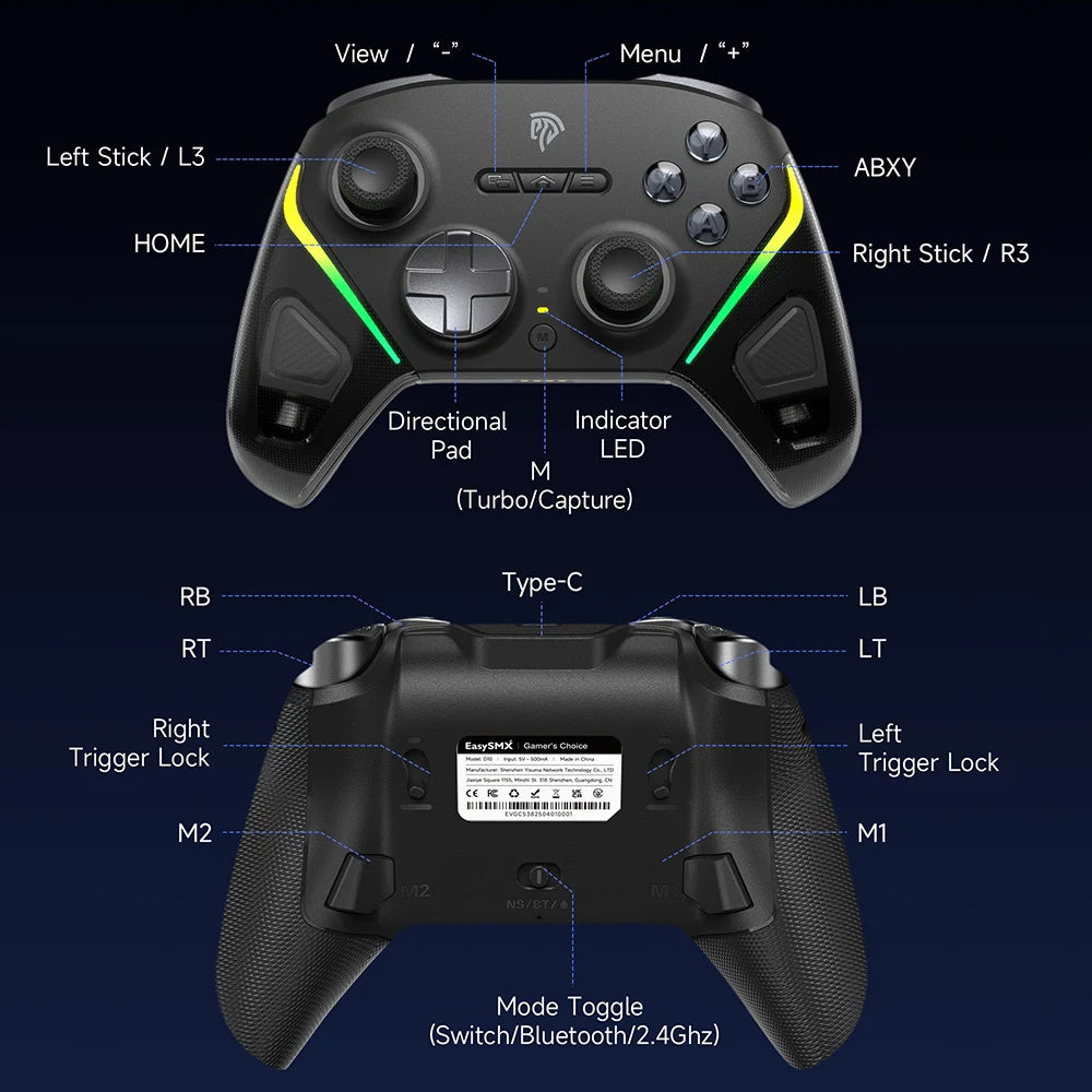 EasySMX TMR Stick Controller D10 Wireless Gamepad Compatible with PC/Switch/Steam/Phone/TV, Charging Dock, Micro Triggers