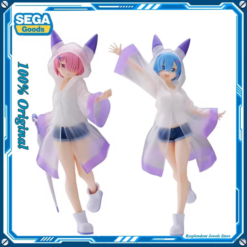 Оригинална фигурка на Sega Re: Life In A Different World From Zero, Rem Ram Raincoat Girl, 21 см, модел, колекция, играчка, детски коледен подарък.
