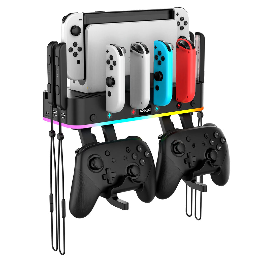 IPEGA PG-SW107 RGB Switch-Wandhalterung mit Joy-Con-Ladegerät, Switch-Halterung für Nintendo Switch/OLED mit Switch-Organizer 