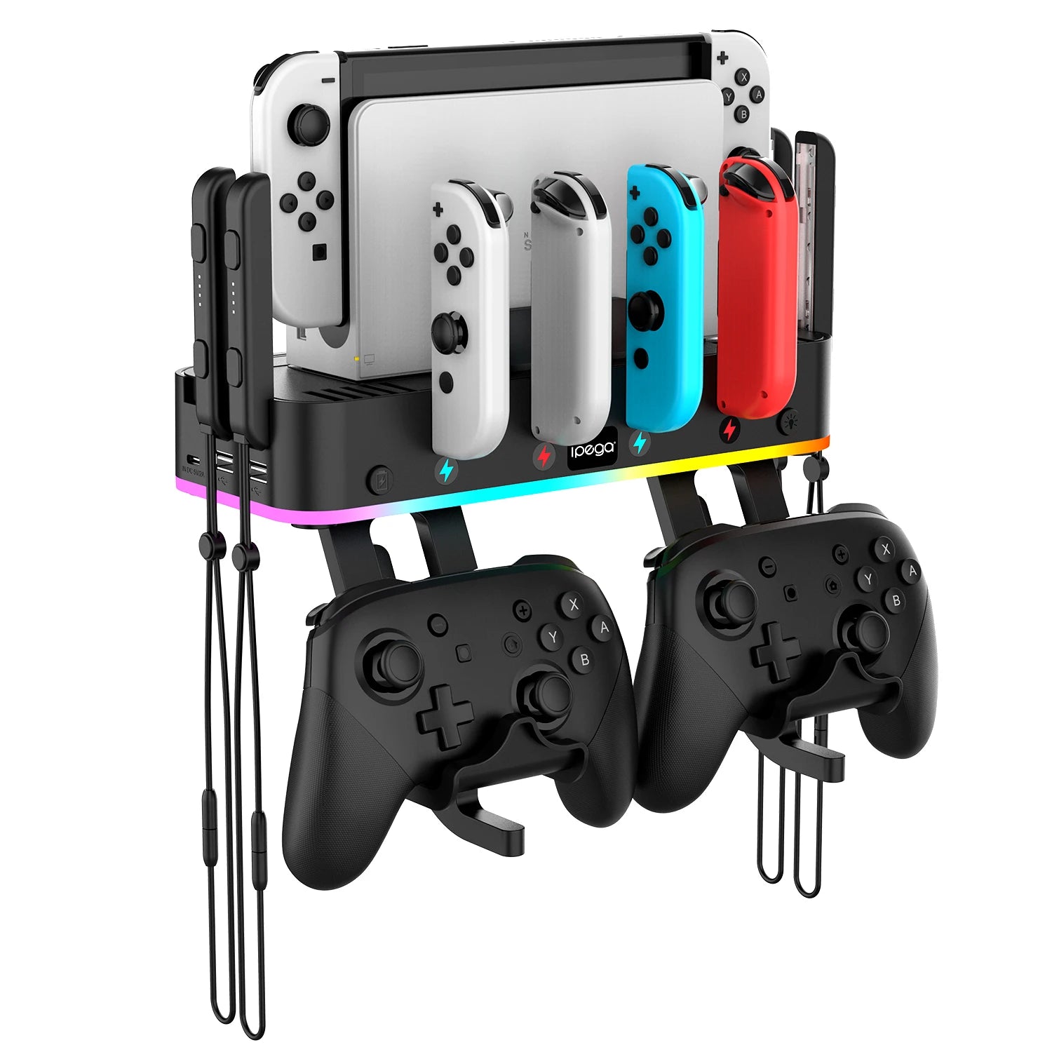 IPEGA PG-SW107 RGB Switch-Wandhalterung mit Joy-Con-Ladegerät, Switch-Halterung für Nintendo Switch/OLED mit Switch-Organizer 