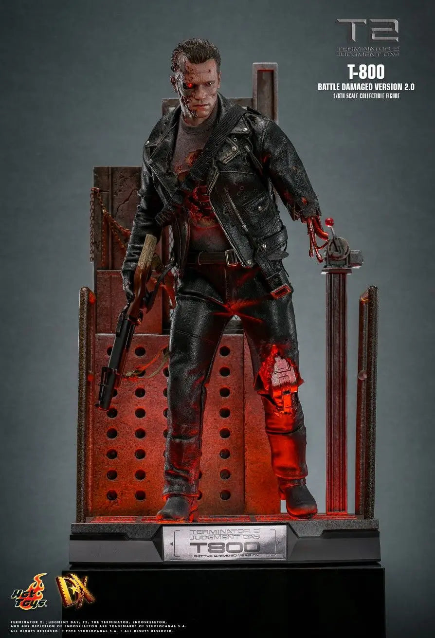 Original Hot Toys HT DX46 1/6 Terminator 2 Judgment Day T-800 Battle Damaged Version 2.0 In Stock Anime Action Collection Figure